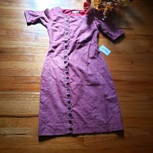 Paris Bloom Madeline Day Raspberry side button down fully lined dress NWT